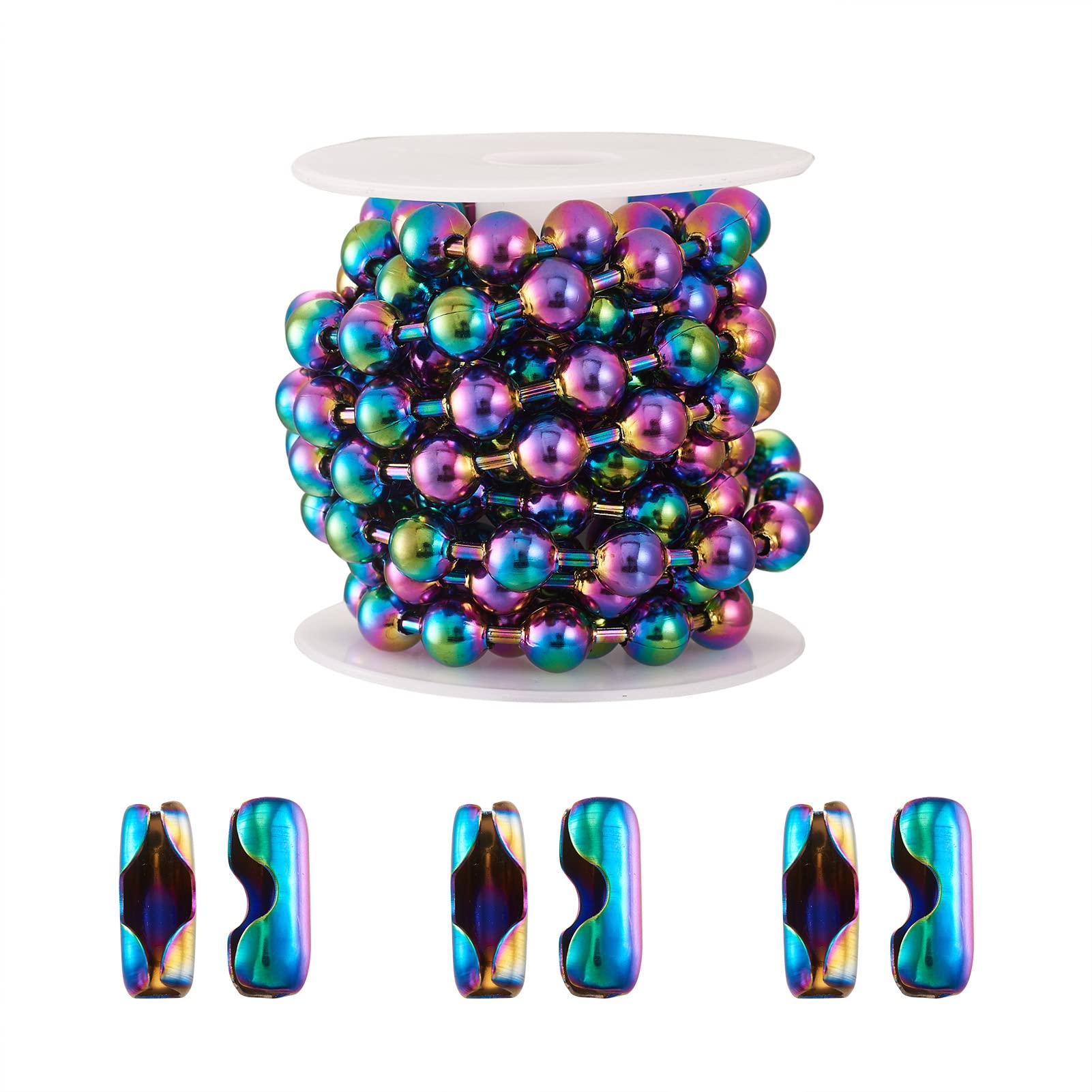 Chaîne à billes en acier inoxydable 304 de 8 mm avec 4 connecteurs pour bijoux