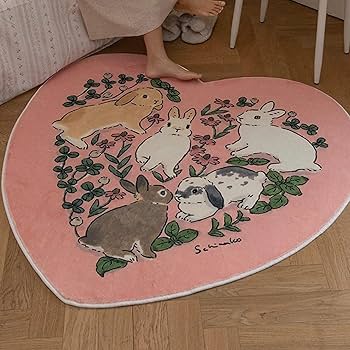 Amazon｜円形マット 兎 うさぎ カーペット 水彩風 ラグマット