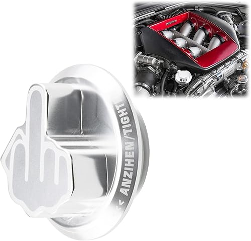 Miniatura 10 de Cubierta azul del tapón del tanque del filtro de aceite del motor del dedo medio novedad aluminio compatible con Nissan