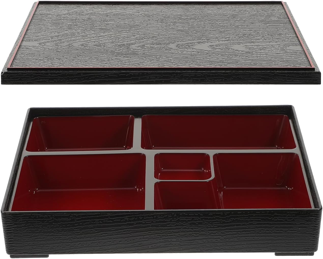 Cabilock Japanese Bento Box Medium Size with 5 Compartments Plastic Meal Prep Container and Grain Texture Lid for Office Travel School Lunch