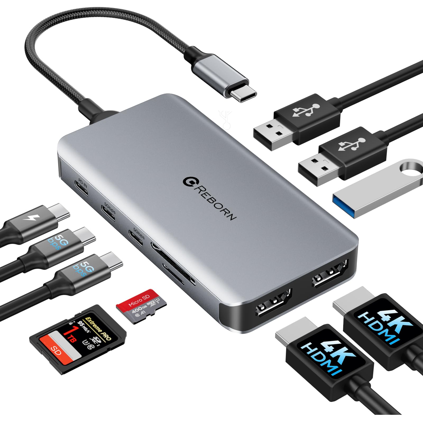 Estación de acoplamiento 10 en 1 para portátil con monitor dual 4K con 2 HDMI
