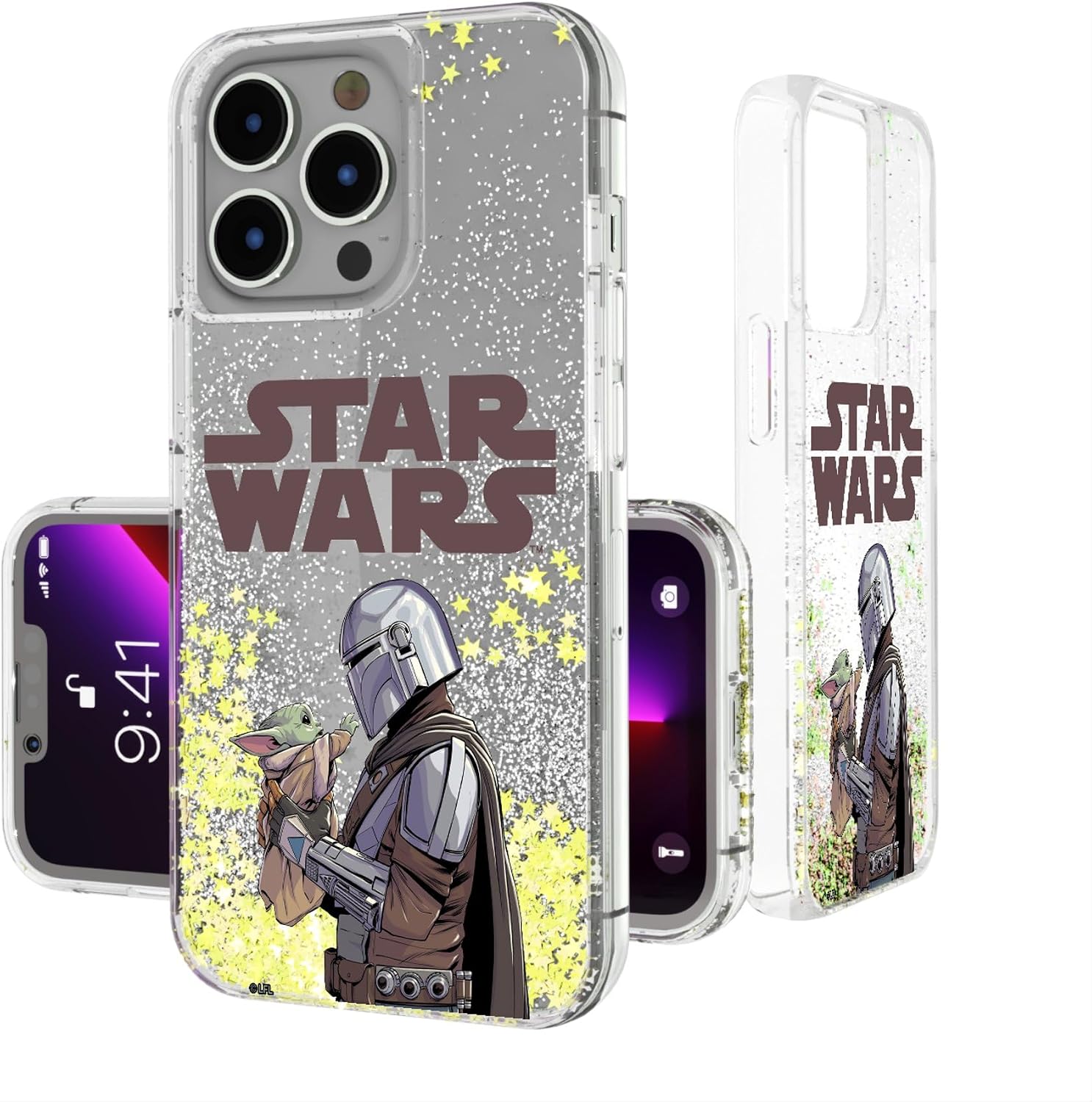 Keyscaper Star Wars: The Mandalorian Grogu and Din Djarin Color Block Glitter Cell Phone Case for iPhone 16 Pro [The Force, Baby Yoda, Mando, The Child, The Mandalorian]