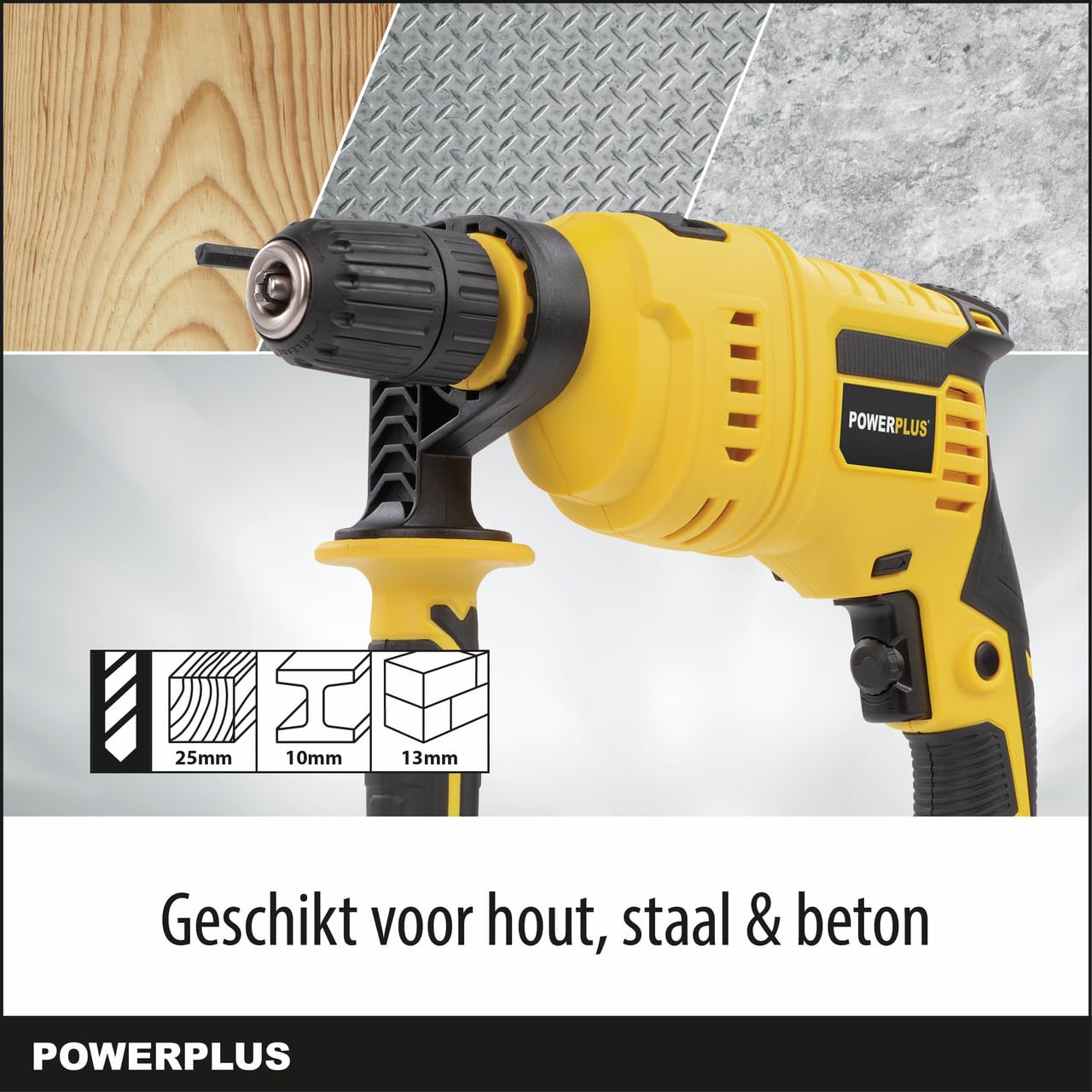 Powerplus Taladro percutor POWX0265-800W y una velocidad continuamente variable: entre 0 min-1 y 3000 min-1