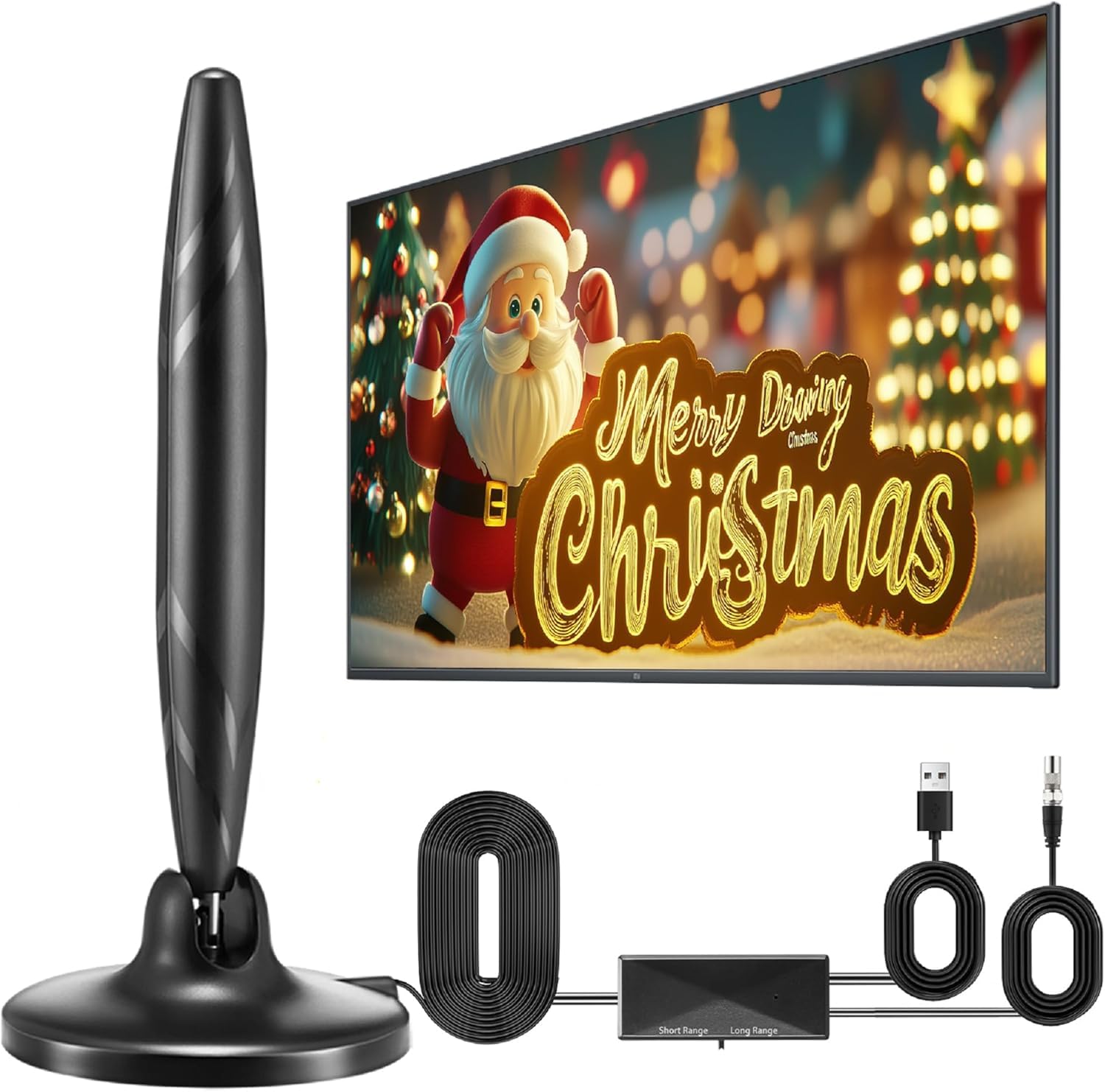 BIHPJD - Antenna TV HDTV con amplificatore 420 km - Ricezione 360° - 4K 1080p - Interna