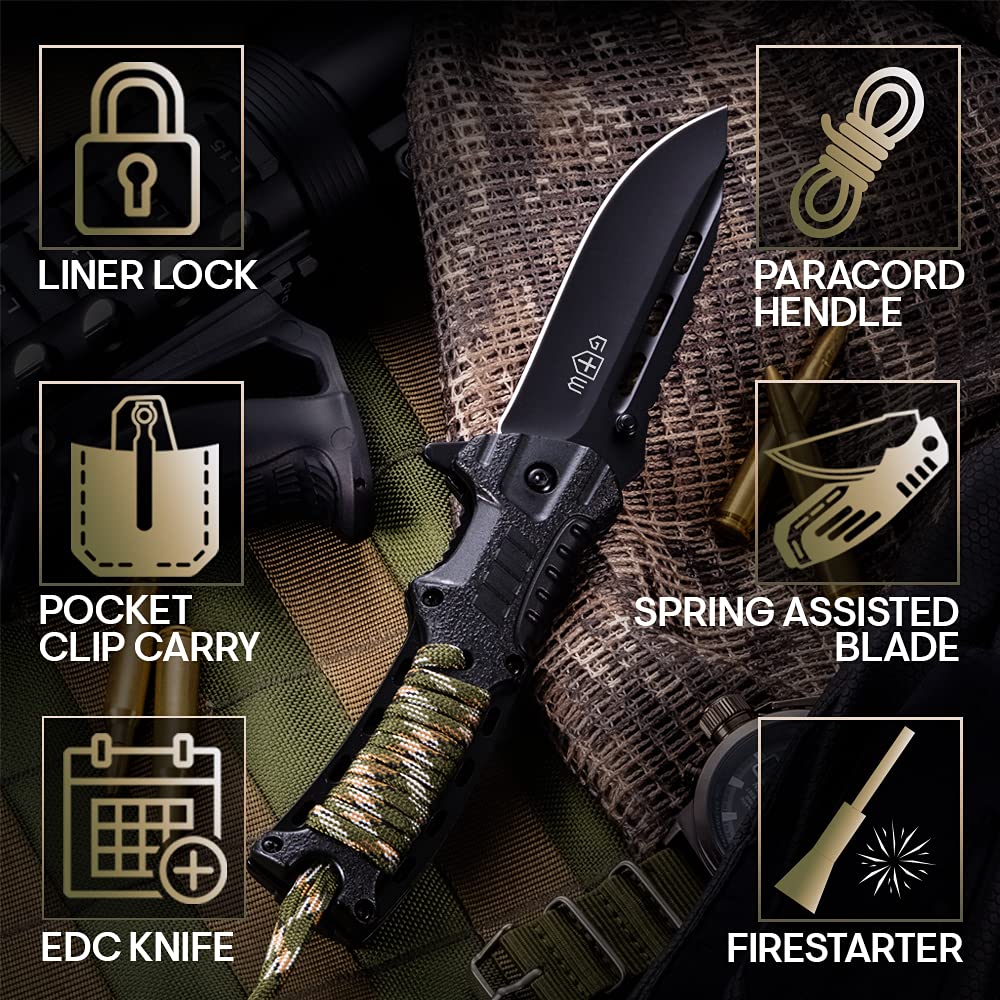 Pocket Knife Tactical Folding Knife Spring Assisted Knife with Fire