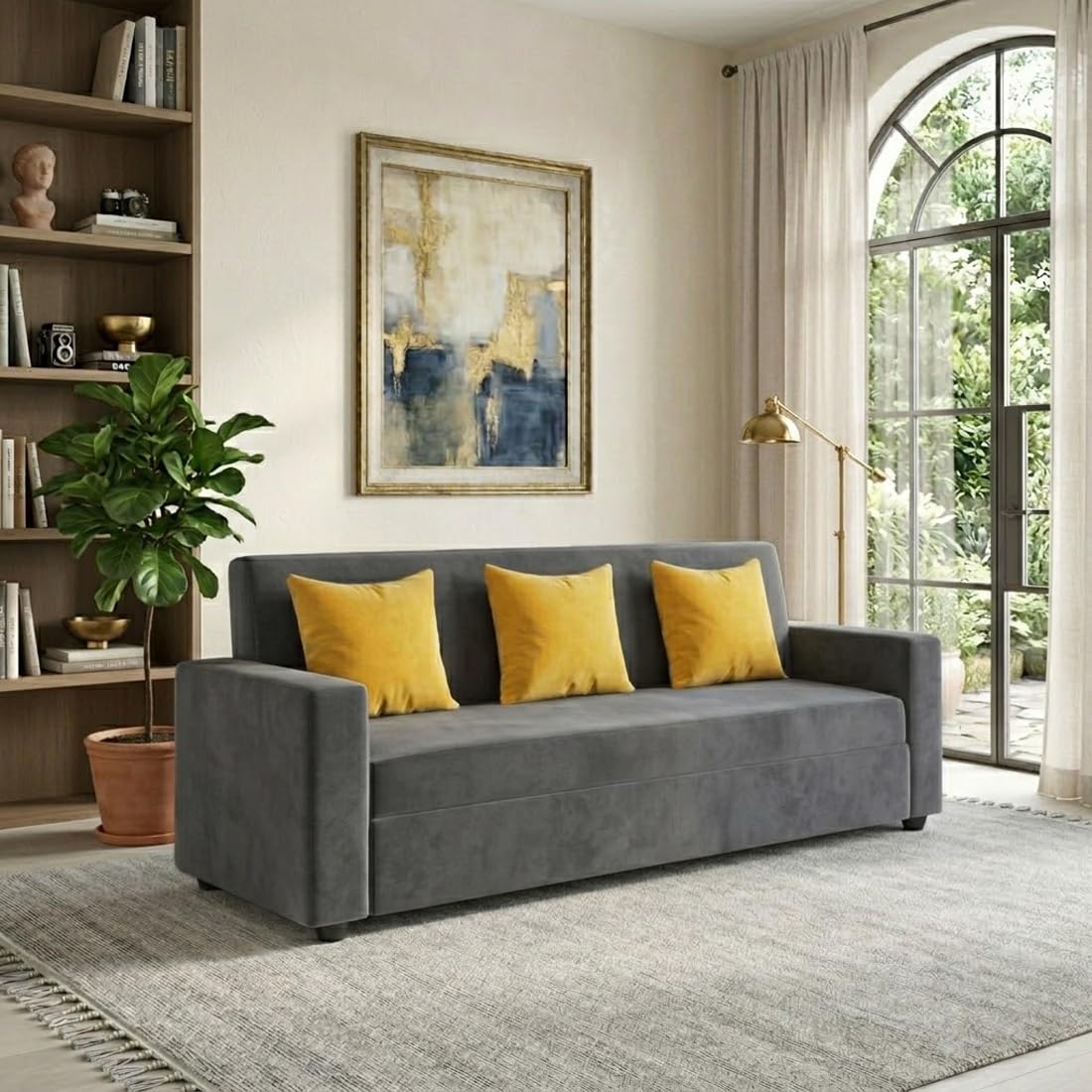 Alvaro Aurelia 3 Seater Velvet Fabric Living Room Sofa Set, Modern Furniture for Home & Offices - Dark Grey-picture-11