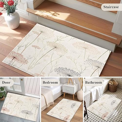 Miniatura 6 de 2x3 Door Mat, Dandelion Retro Leaves Non-Skid Rubber Backing Large Rectangle Rugs - Living Room Bedroom Home Office, Farmhouse Botanical Watercolor