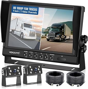 RV Backup Camera System Wired Kit, 9" AHD DVR Monitor with 1080P IP69 Waterproof/Night Vision Rear and Front Camera for RV Truck/Semi Box Truck/Trailer VEKOOTON92