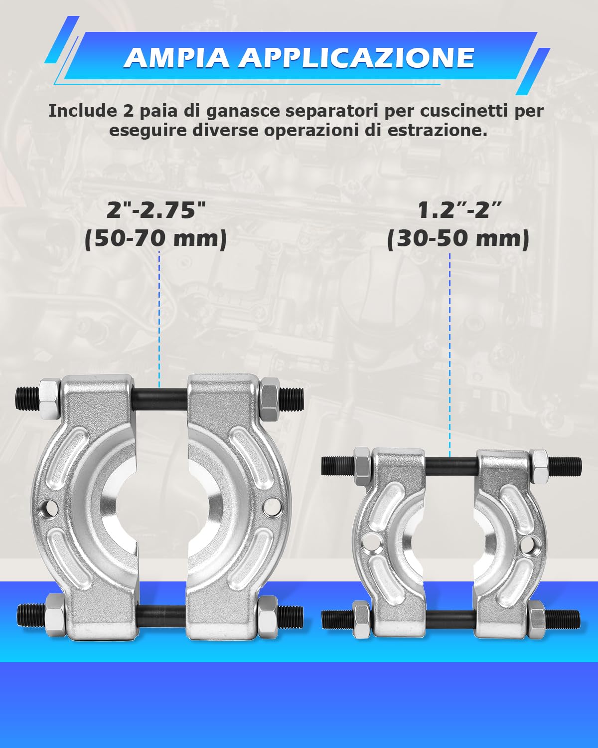 DAYUAN - Set di estrattori e separatori per cuscinetti, 12 pezzi, capacità di 5 tonnellate, kit di estrattori per cuscinetti da 5 cm e 7,6 cm