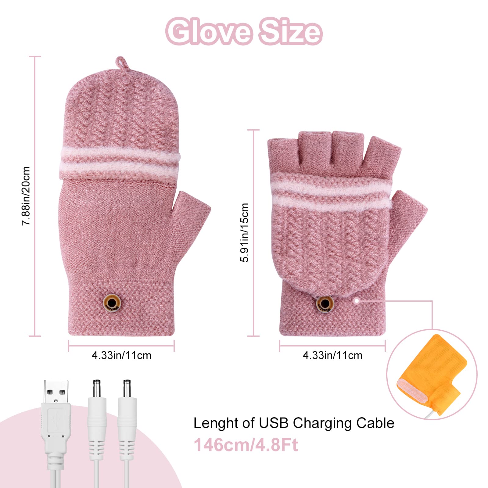 Flintronic Guanti Riscaldati USB, Guanti Riscaldati Elettrici, Guanti Invernali per Uomo Donna, Riscaldanti USB Guanti, Guanti da Lavoro a Maglia Lavabili per Donna Uomo