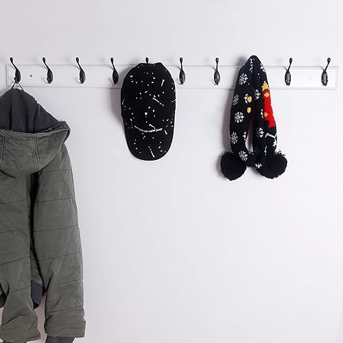 Miniatura 5 de Dseap Perchero montado en la pared 10-Ganchos, 16.0 in agujero a agujero, 38.0 in de largo, ganchos de madera para colgar abrigos, ganchos para
