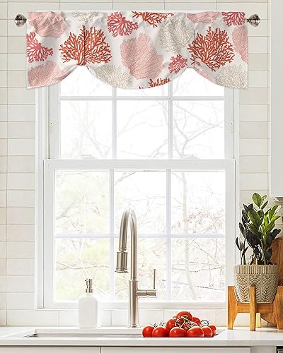 Miniatura 4 de Cenefa de amarre para ventanas, cortinas náuticas costeras de coral oceánico, cenefas con bolsillo para barra, tratamientos para ventanas con