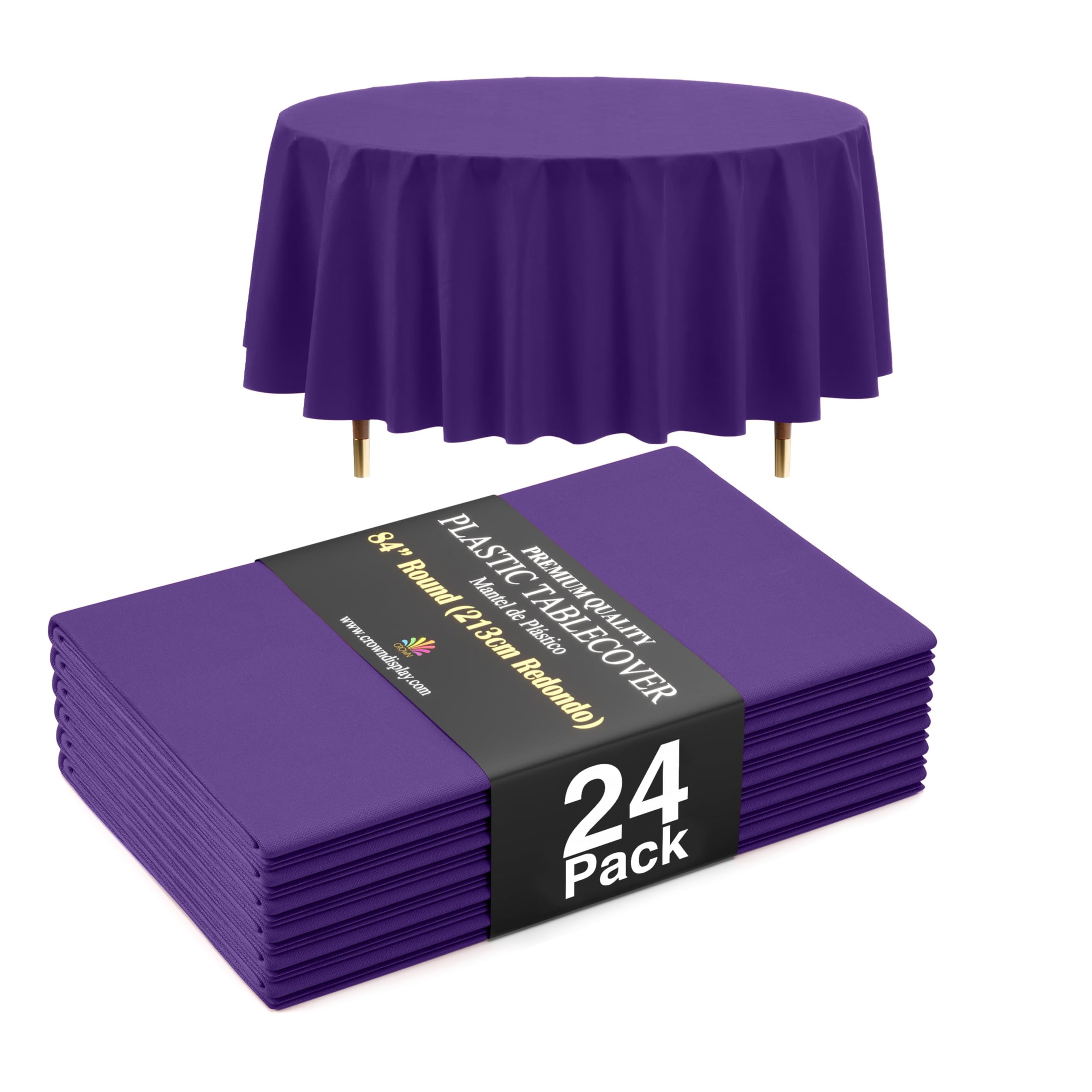 Exquisite 66% Thicker Premium Purple Round Tablecloth 0.5 Mil 24 Pack Plastic Table Cloth Disposable 84 Inch Round Plastic Tablecloth Won't Tear Easily Like Cheap Thin Brands