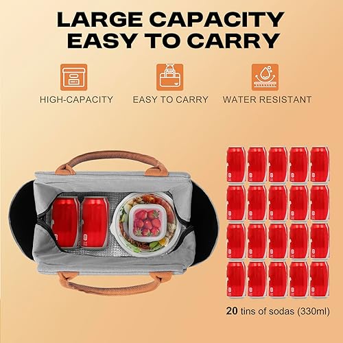 Miniatura 6 de Lonchera aislada, reutilizable, a prueba de fugas, espaciosa, para mujeres, hombres y adultos, con soporte para botellas y bolsillos frontales con
