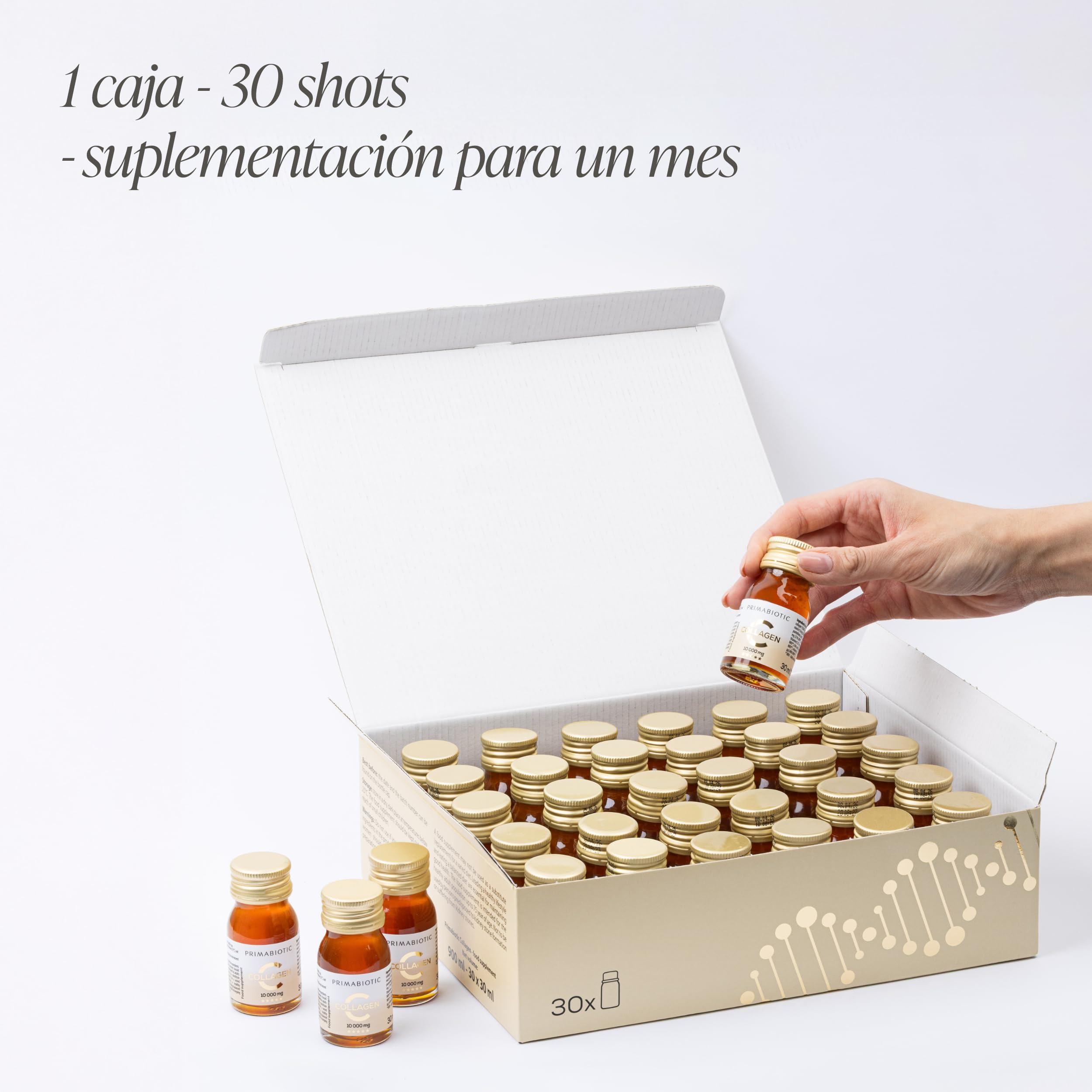 Colágeno Bebible – Primabiotic Collagen 10 000 mg | 30 Botellitas de 30 ml (900 ml) | Complemento Alimenticio Bebible para el Cuidado de la Piel | Apoyo para Piel, Cabello y Articulaciones
