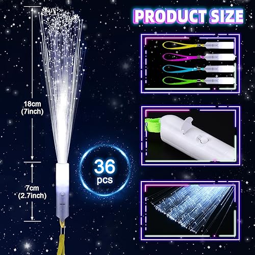 Miniatura 4 de 36 varillas de fibra óptica blanca, varitas de fibra LED, varita de fibra óptica con 3 modos de luz, suministros de fiesta que brillan en la