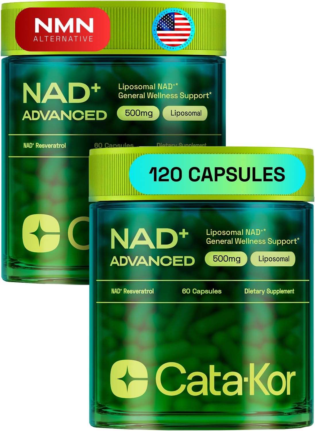 Liposomal NAD Supplement with Resveratrol – NMN Supplement Alternative – 60-Day Supply – Third-Party Tested – 120 Capsules – Advanced NAD+ Resveratrol – Pack of 2