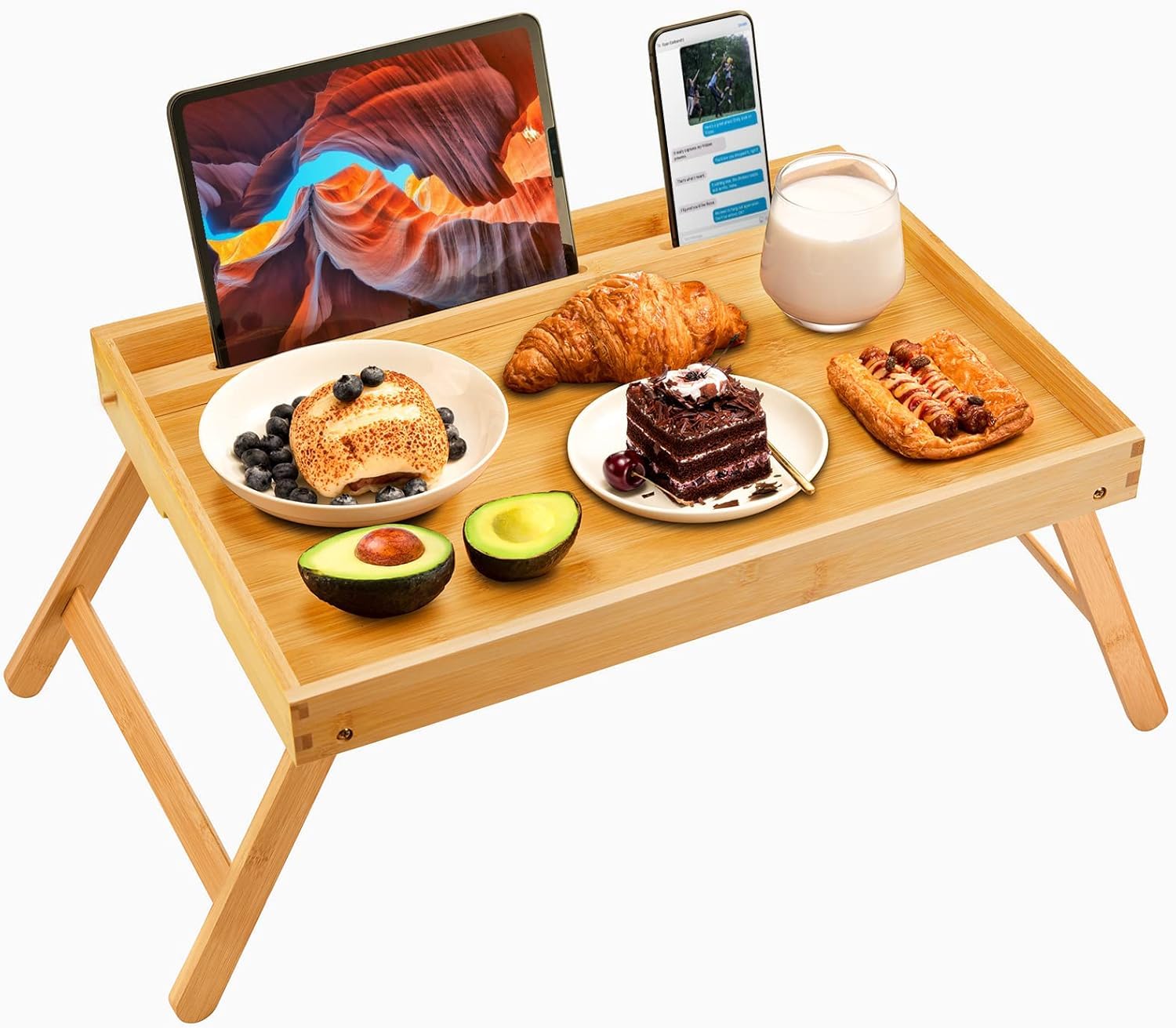 Mesa Bandeja de Bambú para la Cama, Bandeja Grande para el Desayuno con Patas Plegables, Bandeja Multiusos para Servicios, Uso como Bandeja Portátil para Portátil, Comer Pipishell (55x35.5x23cm)