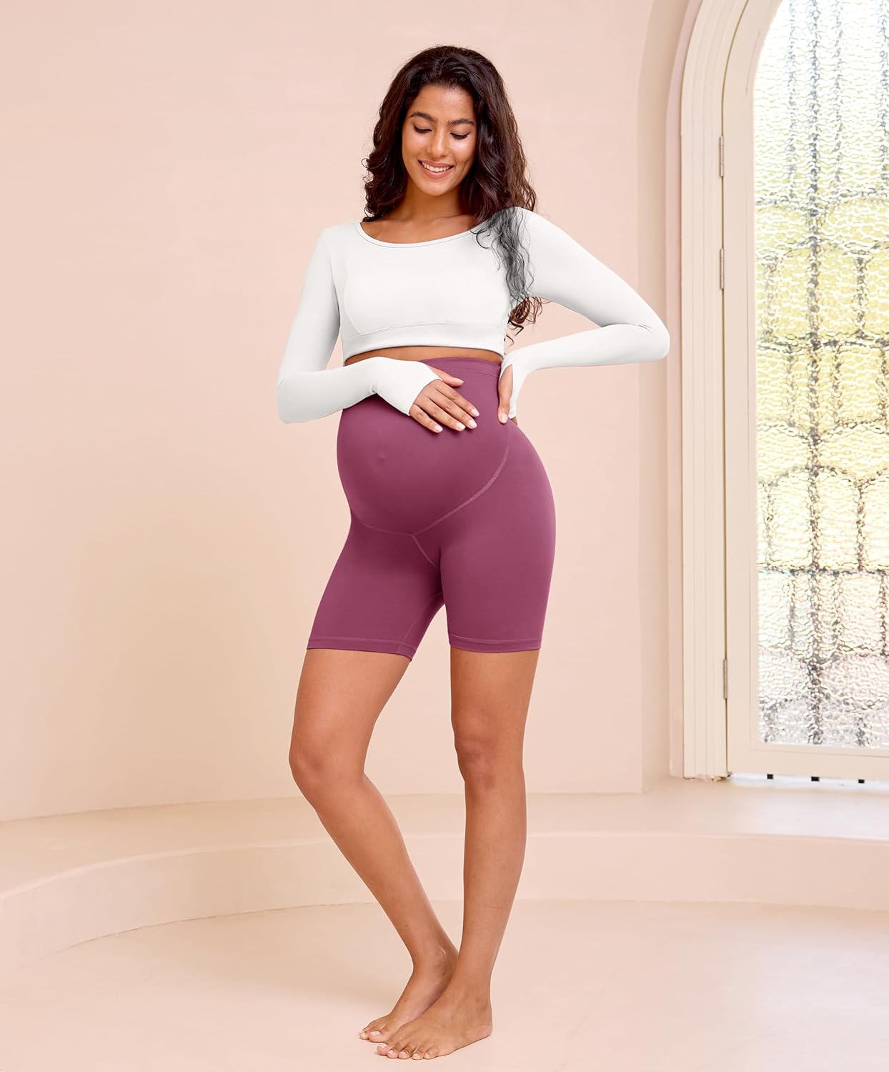 VALANDY Creamlush 4 Pack Maternity Shorts–Over The Belly Buttery Soft Stretchy Maternity Lounge Yoga Shorts - Image 6