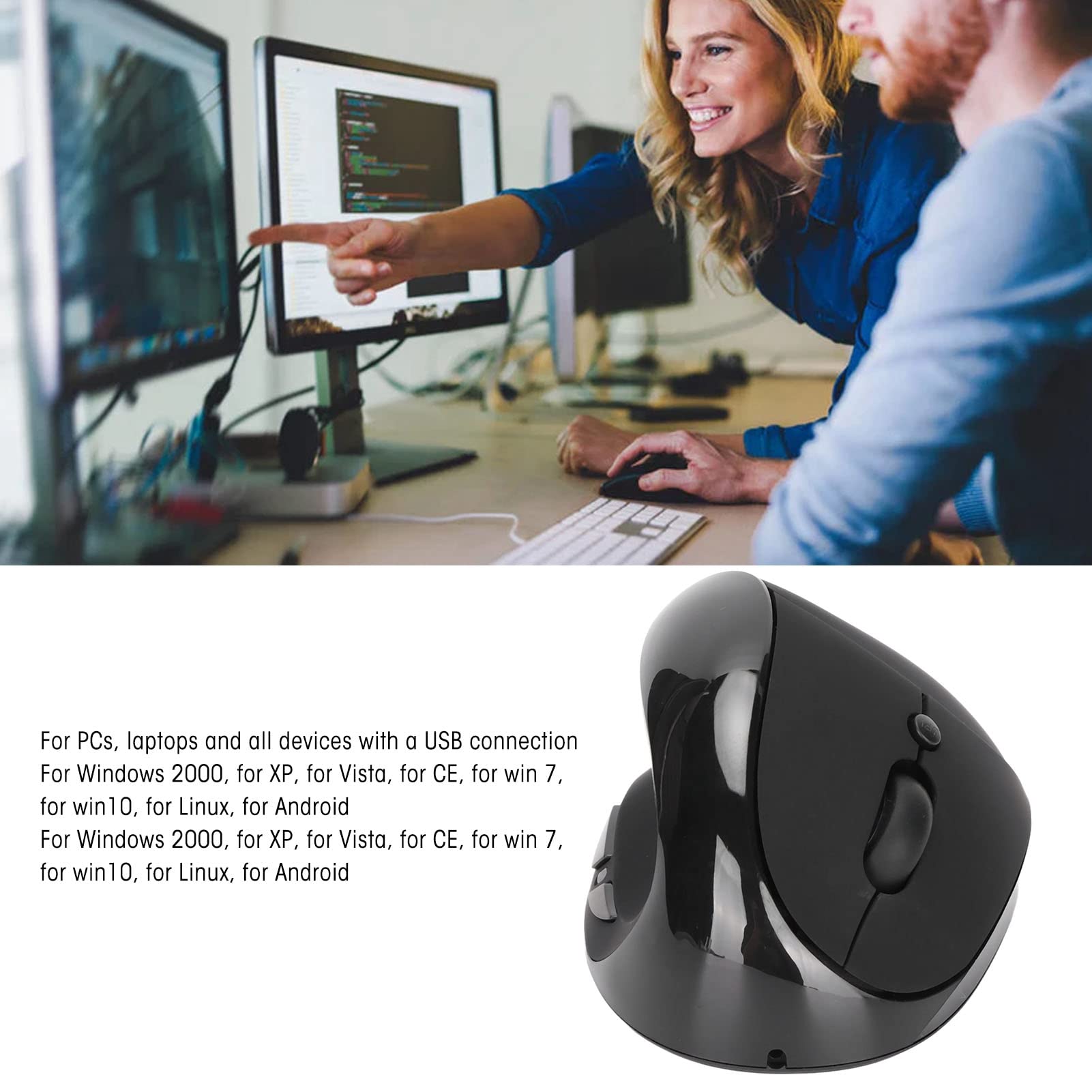 ciciglow Ratón para Zurdos, Inalámbrico 2.4G USB Ratón Vertical Ergonómico para Mano Izquierda Ratón Recargable dpi de 3 Niveles para 2000, XP, Vista, CE, 7, Linux, Android(Negro)