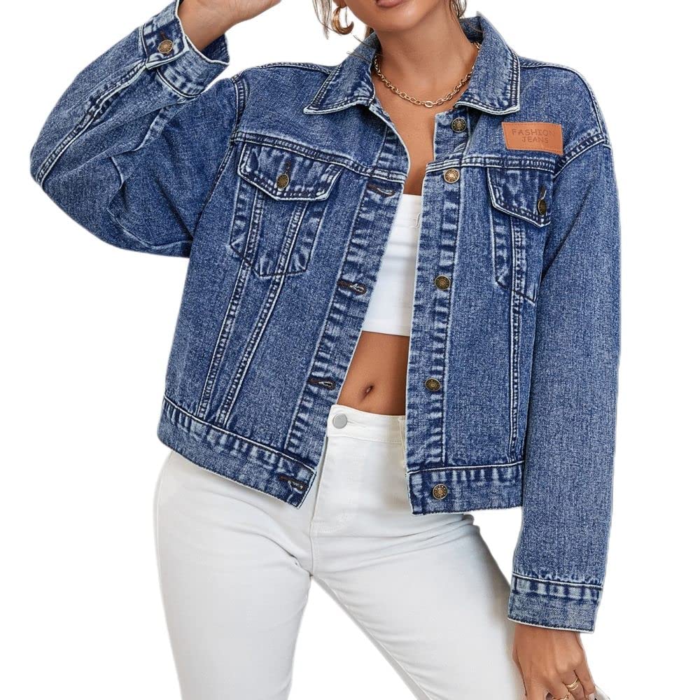 Giubbotto Jeans Donna Vintage Blu Distressed Strappato Manica