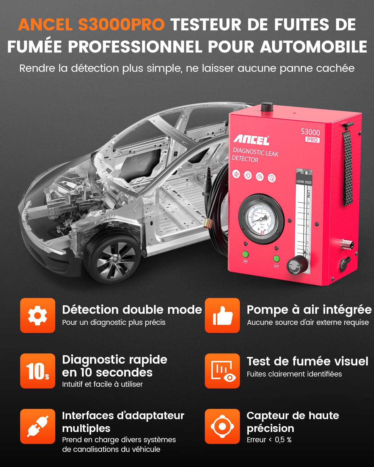 Machine a Fumee Detection de Fuite - Débitmètre/Manomètre/Pompe à Air ANCEL