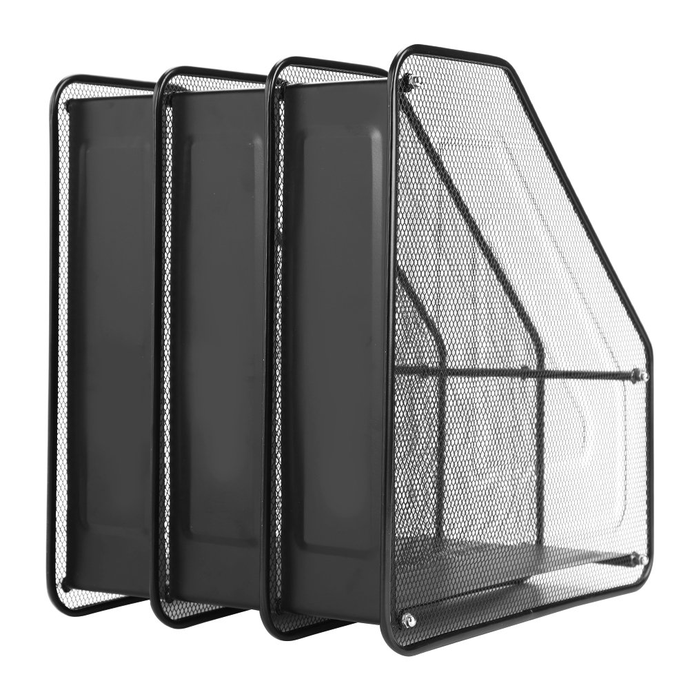 ITODA 3/4 Compartiments rangement Fichier porte-Document Porte-Revues Module de Classement Organisateur Métal Support Bureau Magazine Stockage Dossier Fourniture de Bureau-Noir