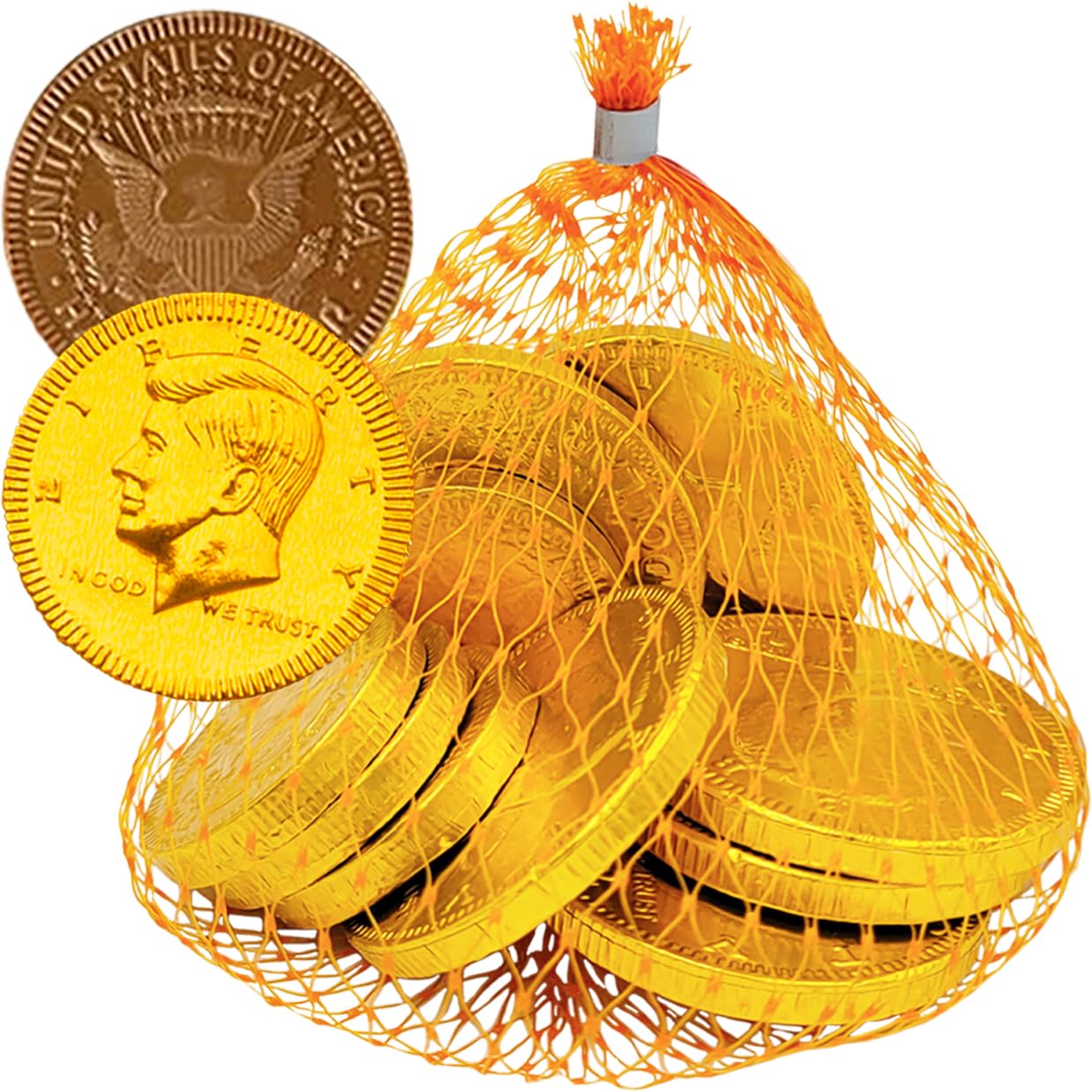 Chocolate Coins in Mesh Bags, 10 Belgian Milk Chocolate Half-Dollar Gold Coins Per Mesh Bag, Total 4.5oz Mesh Bags (3 Mesh Bags)