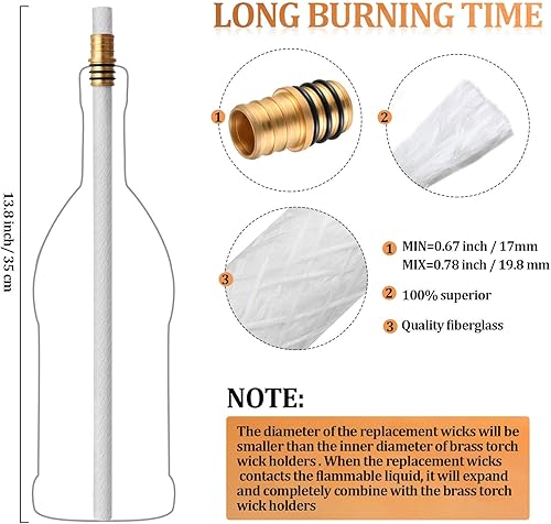 Miniatura 4 de Nuanchu El kit de 24 mechas para botellas de vino incluye 12 soportes de mecha de latón con arandela y 12 mechas de repuesto de fibra de vidrio para