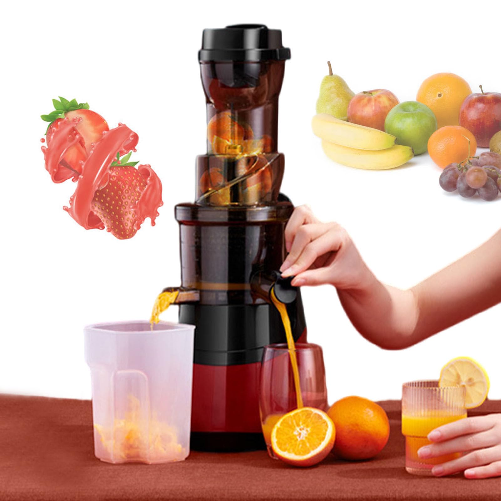 Estrattore di Succo Automatico,Estrattore di Succo A Freddo con Bicchieri da 1000 Ml,Ampio Condotto di Alimentazione,150 W A Masticazione Lenta,per La Preparazione di Succhi di Frutta