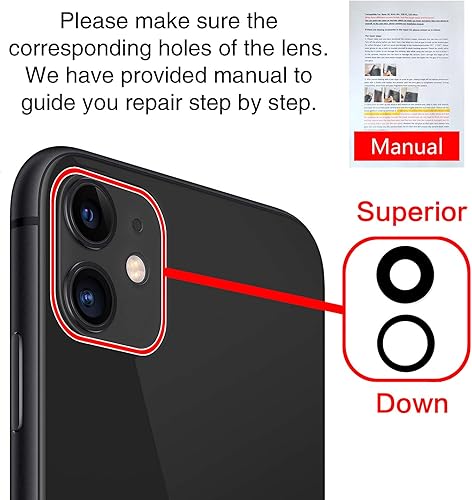 Miniatura 6 de 2 piezas de repuesto para lente de cámara trasera ASDAWN para iPhone 11 de 6.1 pulgadas con adhesivo preinstalado, repuesto de vidrio para lente de