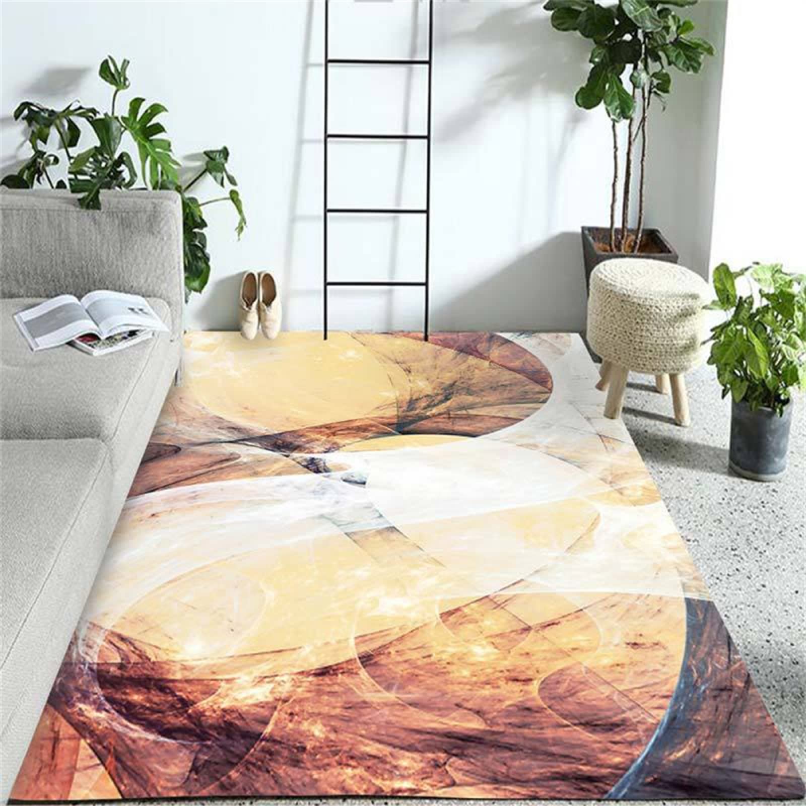Tapis lavable en machine jaune 60x90cm abstrait moderne pour salon