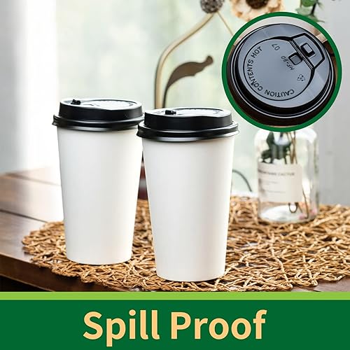 Miniatura 3 de Tazas de café de 16 onzas paquete de 100 100 compostables desechables tazas de café con tapas tazas de papel caliente forradas de PLA