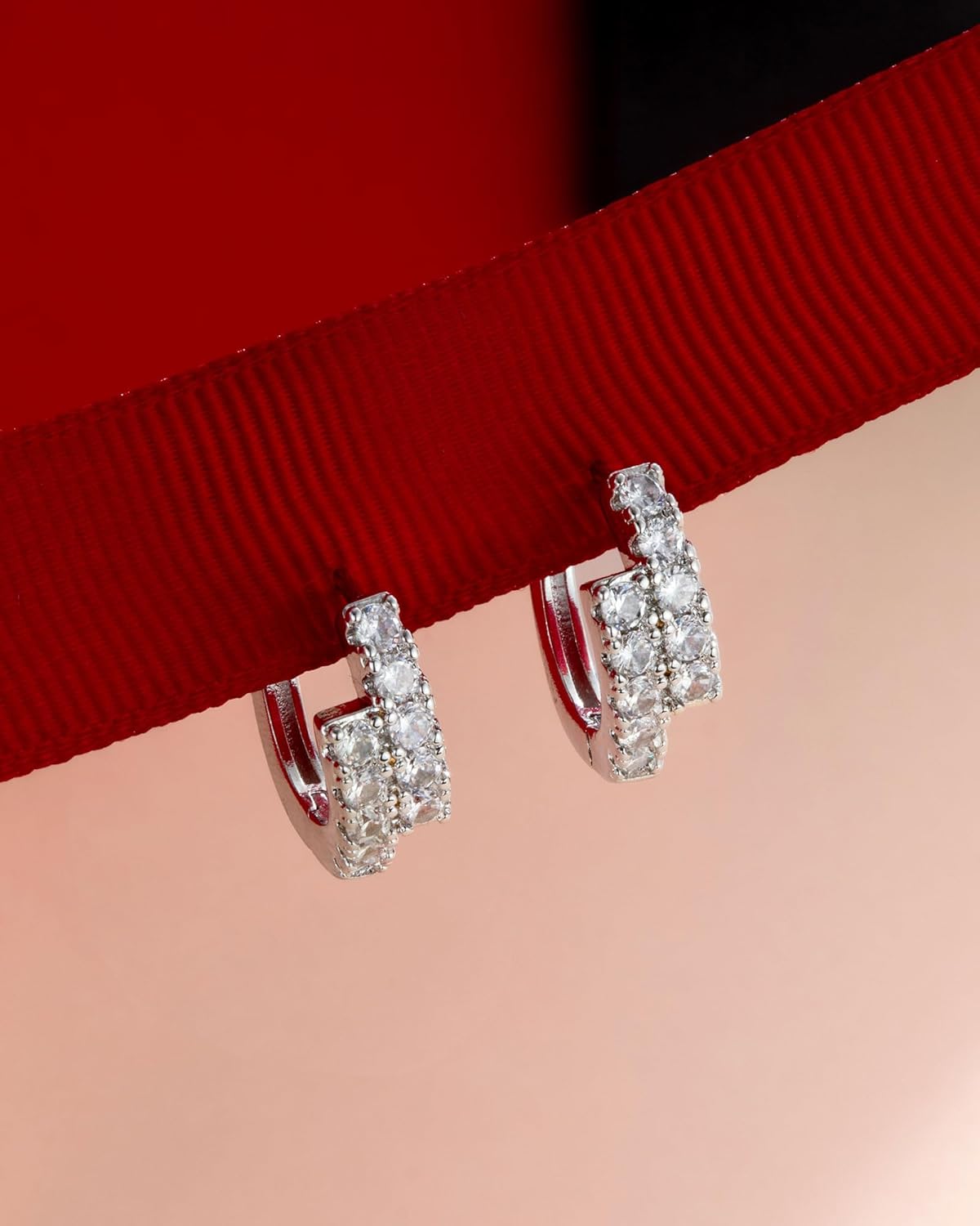 925 Sterling Silver Cubic Zirconia Double Hoop Earrings for Women, Hypoallergenic Sparkling Diamond Hoop Earrings for Daily Wear - Image 7