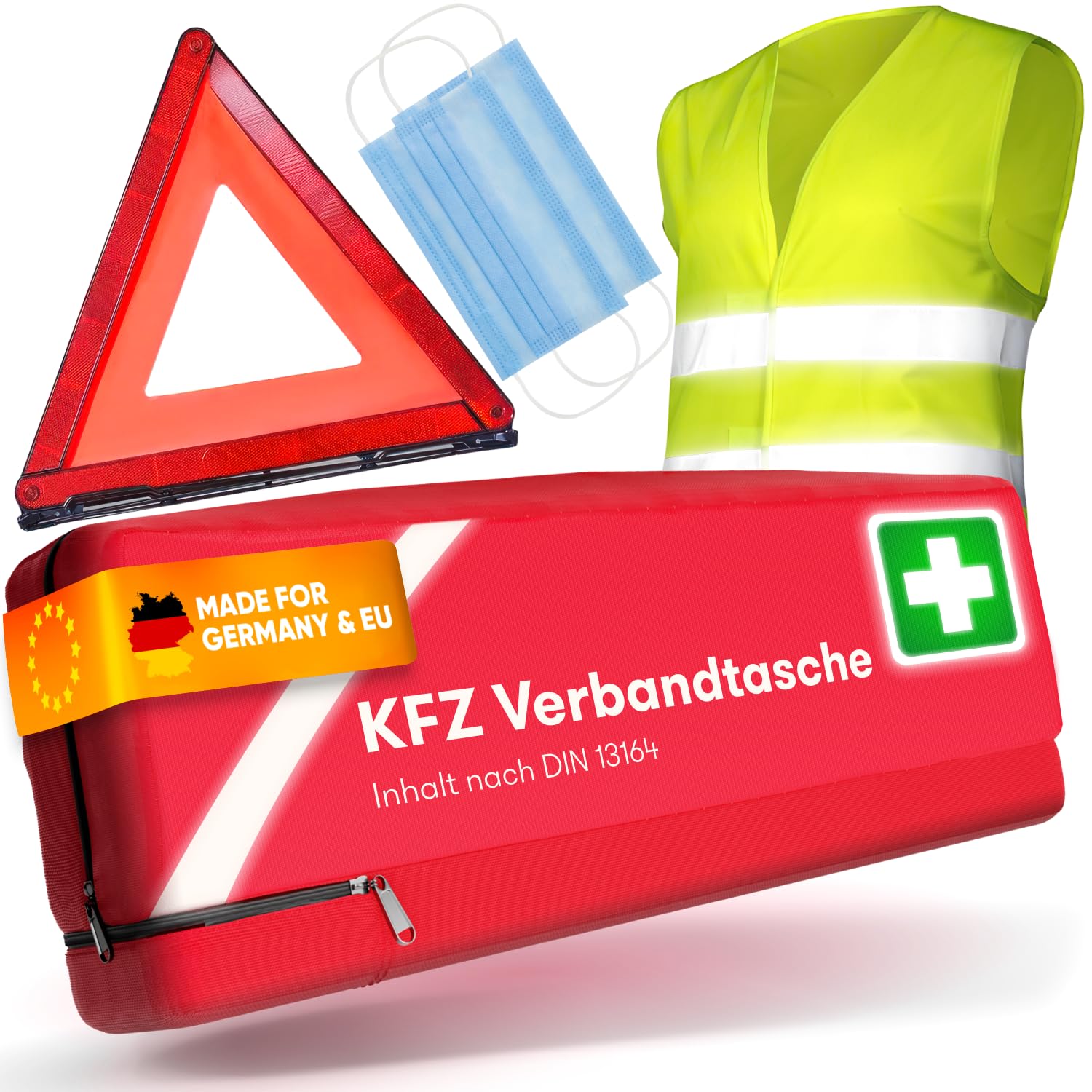 PURAHELP® KFZ Erste Hilfe Set Kombitasche inkl. Warndreieck & Warnweste [DIN 13164] - Auto Erste Hilfe Kit mit Verbandstasche - StVO Konform für 2026 - PKW Verbandskasten - First Aid Emergency Kit Car
