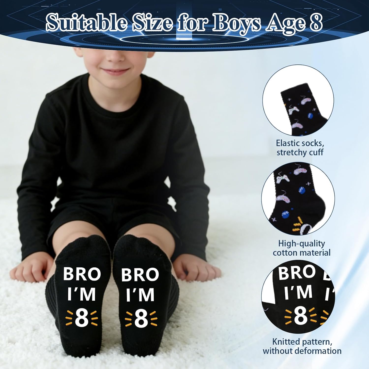 Gifts for 8 Year Old Boys, 8 Year Old Boy Birthday Gift, Cool 8th Birthday Gifts for Boys, Game Theme LEVEL 8 UNLOCKED Water Bottle Baseball Cap Socks Bag Keychain Wristbands for Son Nephew Grandson
