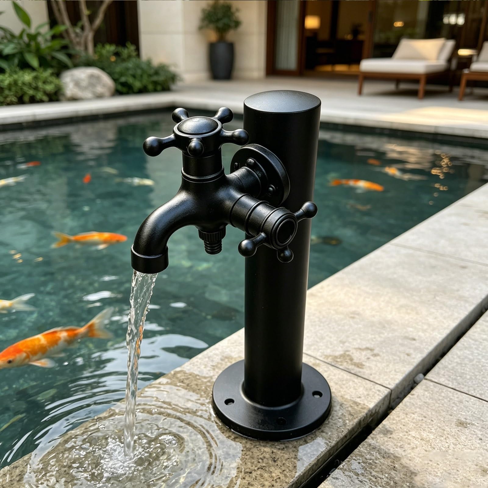 Gaommini Round B Outdoor Water Column Garden Tap Antifreeze Hose Faucet For Patio Lawn Yard Hydrant, Vertical Water Feature Post Stainless Steel Water Spigot, Bottom Or Side Inlet(,Height: 95Cm/37.4In)