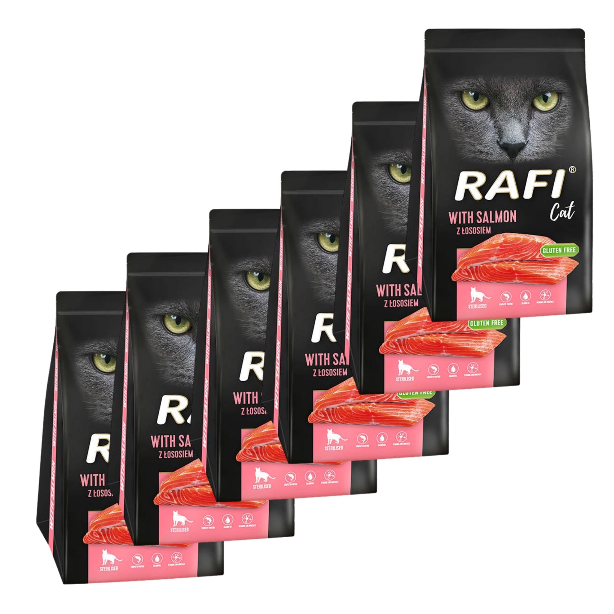 Rafi Complete Dry Cat Food for Sterilised Cats, Salmon, 6 x 1.5kg Bags