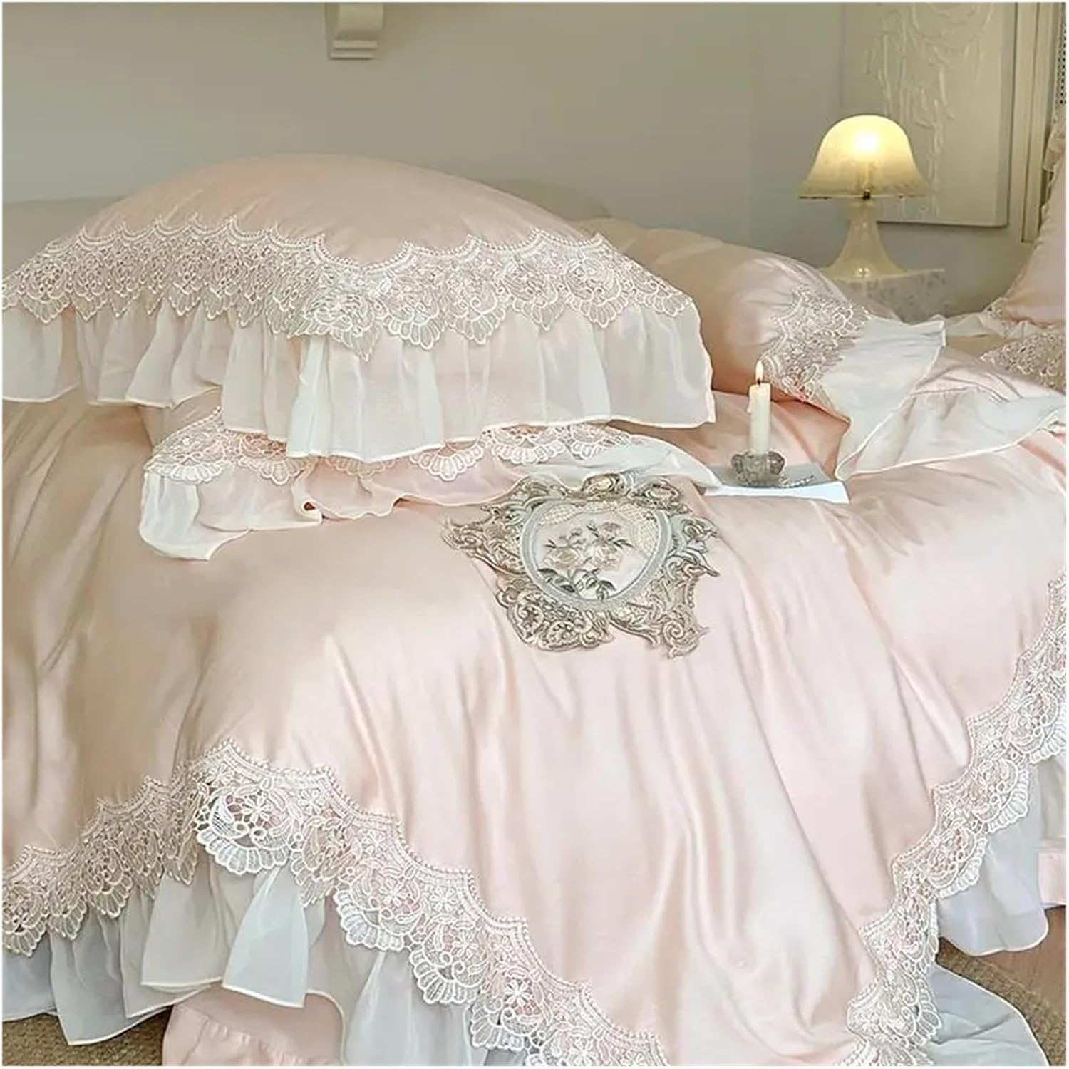 Cotton 1000TC V-intage Bedding Set White Ruffle Duvet Cover Set Soft Sheet Twin Queen,Bed
