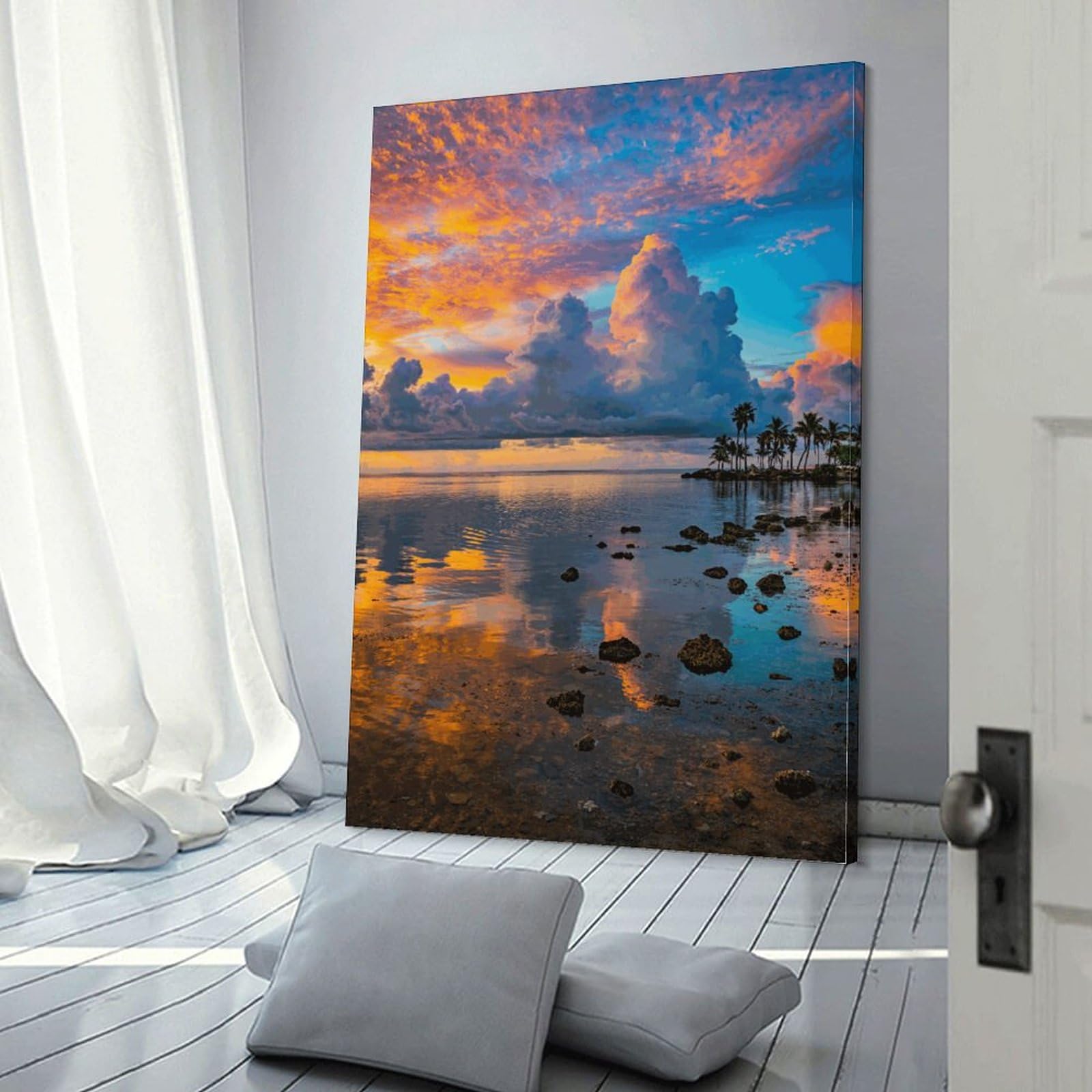 Amazon.co.jp: 絵画 湖に映る夕焼け空の雲インテリア 絵画 美しい自然