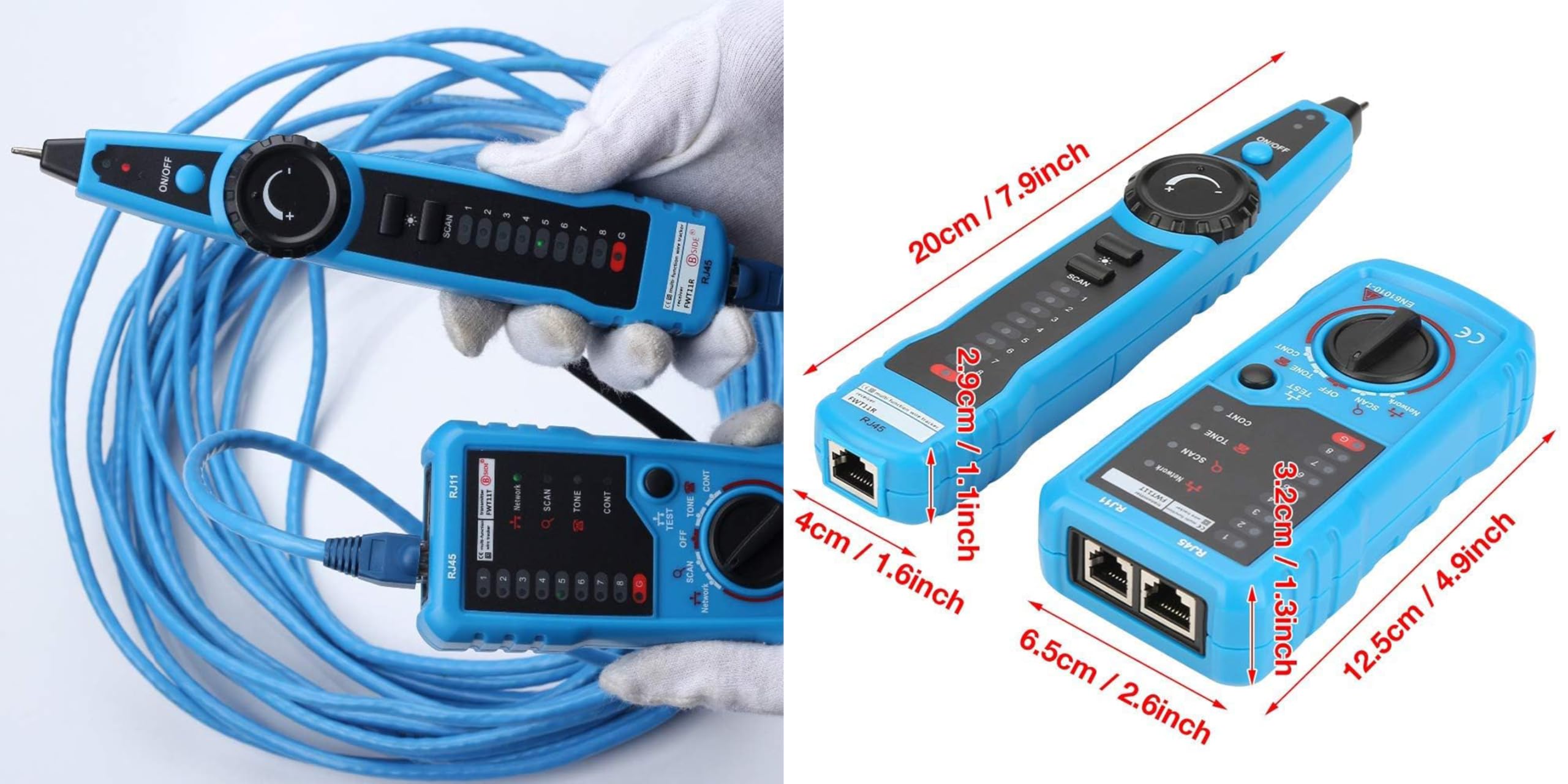 Probador de Cable de Red RJ45, Detector Rastreador de Cables Ethernet LAN Buscador Probador de Línea Telefónica RJ11, Detector de Línea Network Cable Tester