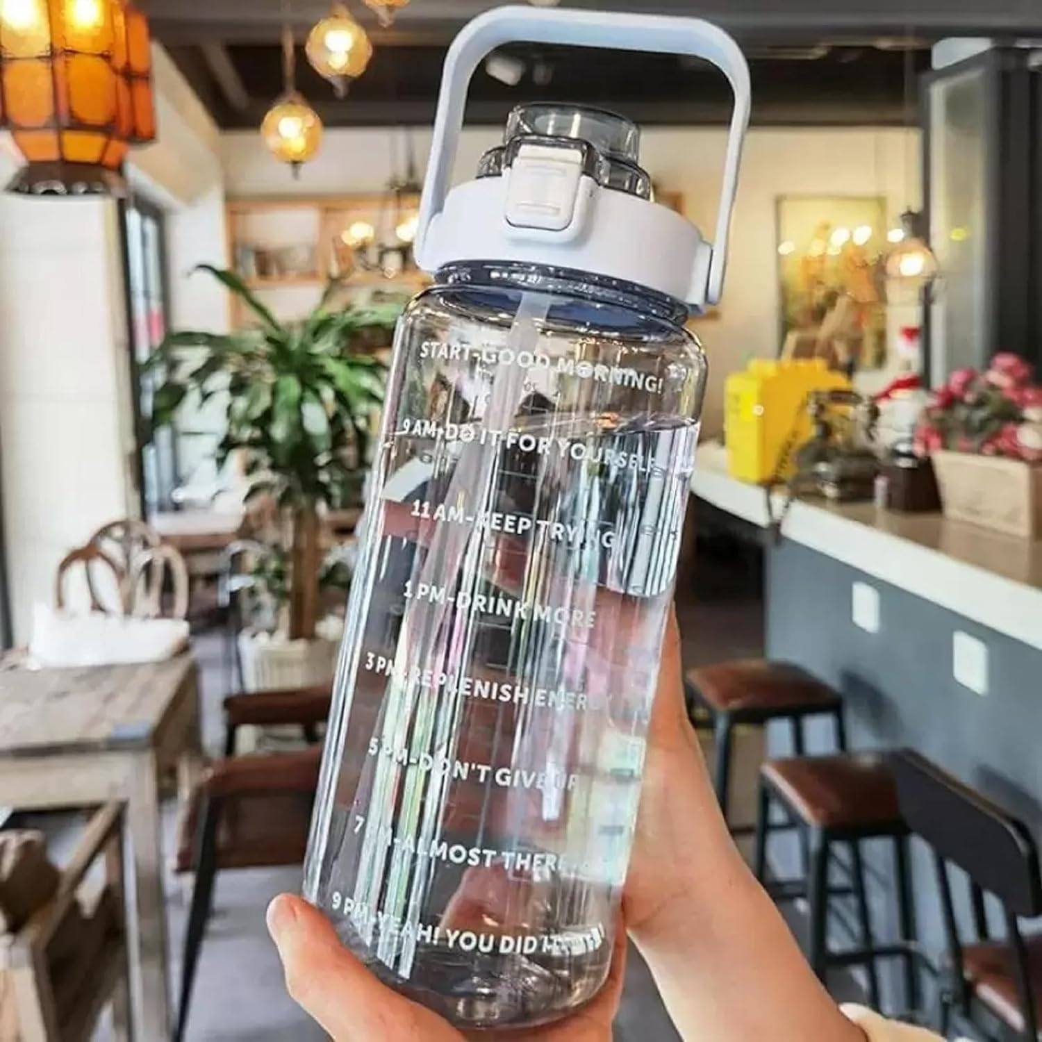 GipiBox® 2 L Capacity Straw Transparent Motivational Water Bottles|Time Marker Leak Proof&Break-Proof|Best Usage For Office/School/College/Gym/Travel Bottle|Bpa-Free Sports Bottle (1PCS)