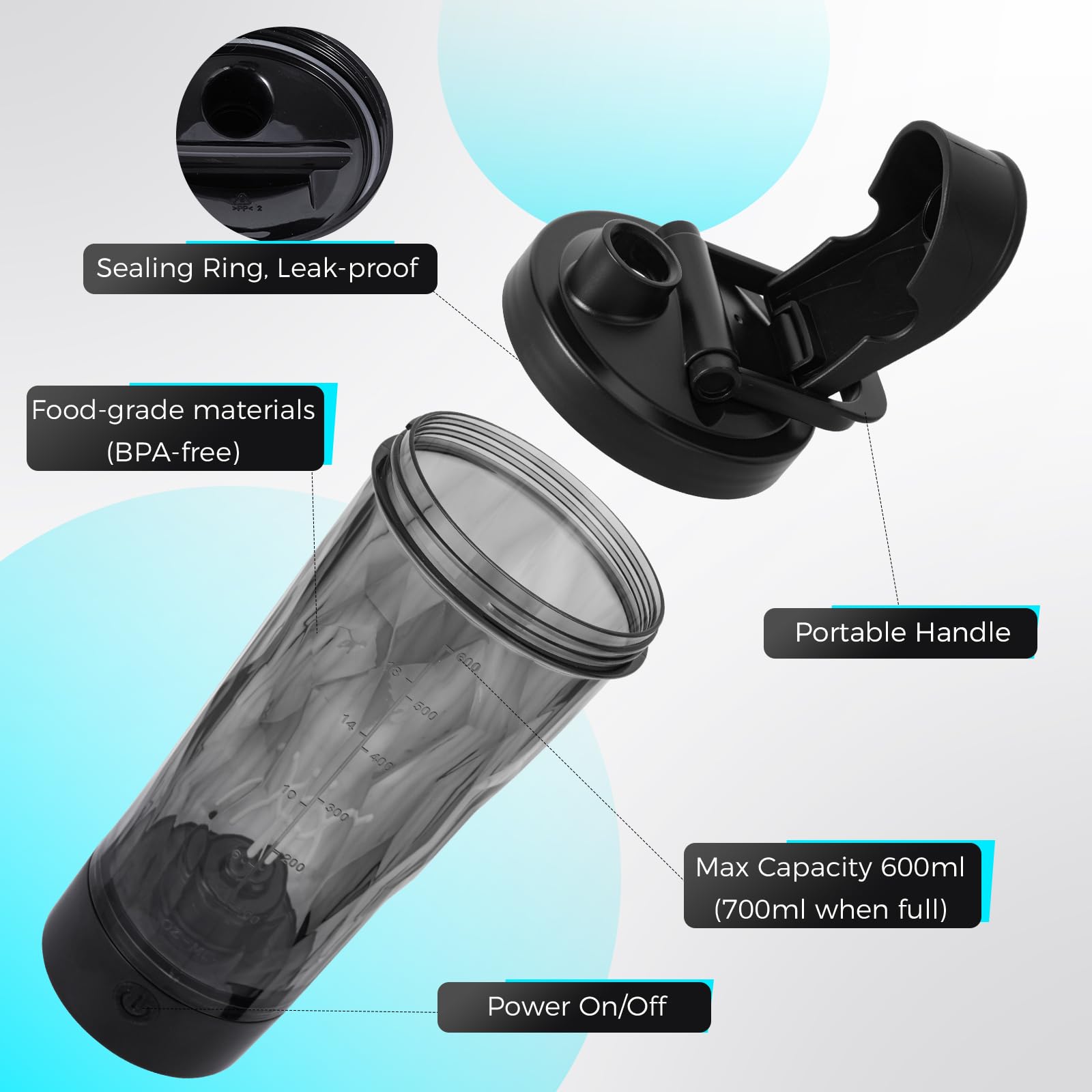 Shaker Proteinshake Elektrisch 700ml,USB C Wiederaufladbar Starker Motor Rapid Mix Elektrischer Shaker, BPA Frei, Tragbar Proteinshake Becher für Eiweiß- & Sportgetränke, Milch Kaffee Mahlzeitenersatz