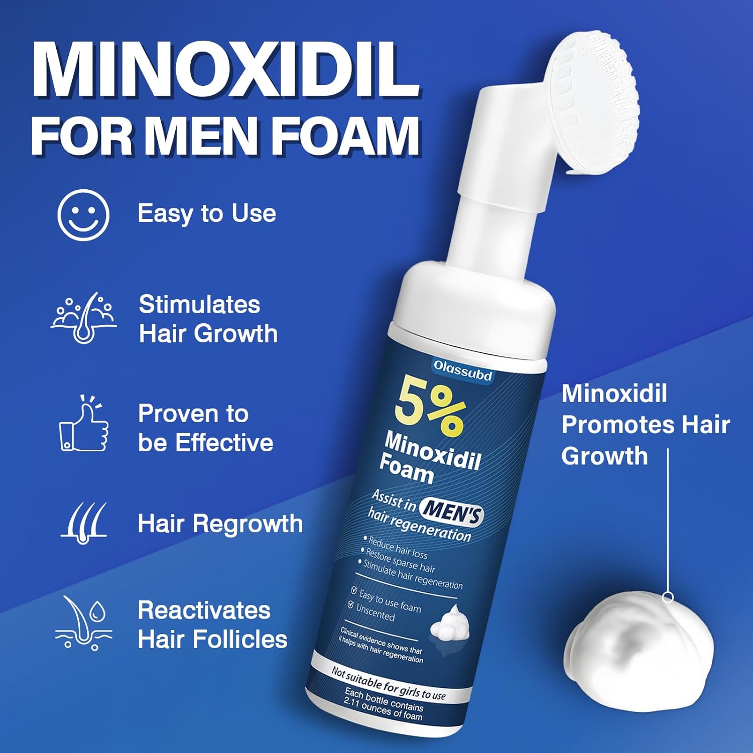 Minoxidil 5% Foam for Men Hair Growth Foam Suitable for Hair Thinning Receding Hairline and Hair Loss to Hair Regrowth Get Thicker Fuller Hair 3 Bottles 2.11 Ounces Each - Image 3