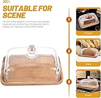 Vista 7 de HEMOTON Soporte para tartas con cúpula de madera, bandeja para servir, soporte rectangular para tartas, tabla de queso, soporte de exhibición