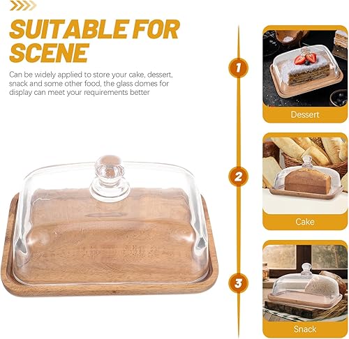 Miniatura 7 de HEMOTON Soporte para tartas con cúpula de madera, bandeja para servir, soporte rectangular para tartas, tabla de queso, soporte de exhibición de