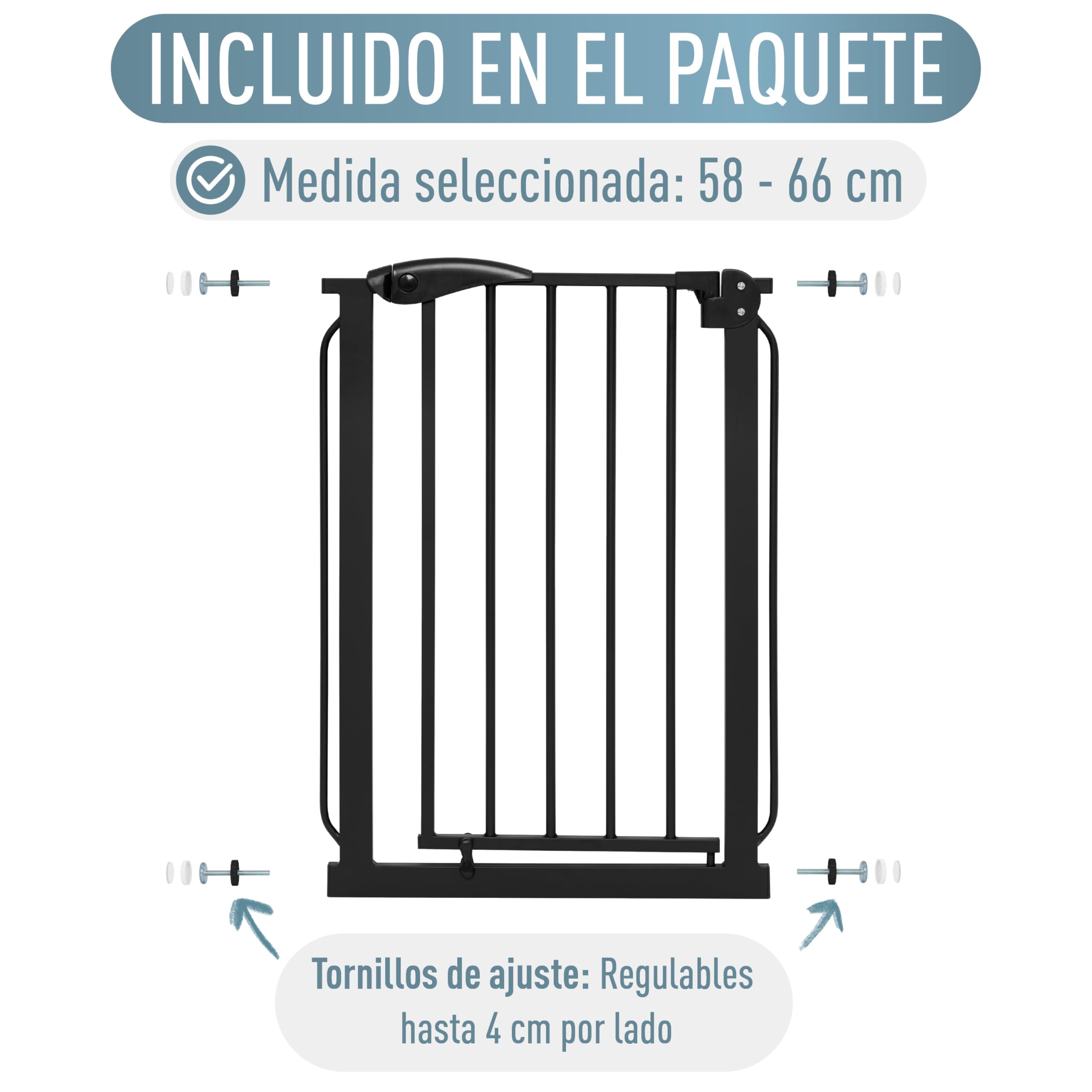 IB STYLE Barrera de Seguridad Berrin - Montaje a Presión, Sin Tornillos, Cierre Automático, Bebés y Niños, Negro, Ancho: 58-66 cm