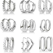 9 Pairs Small Gold Huggie Hoop Earrings Set for Women, 14K Real Gold Plated Hypoallergenic Cartilage Earring, Lightweight Tiny Gold Hoop Earrings for Gift