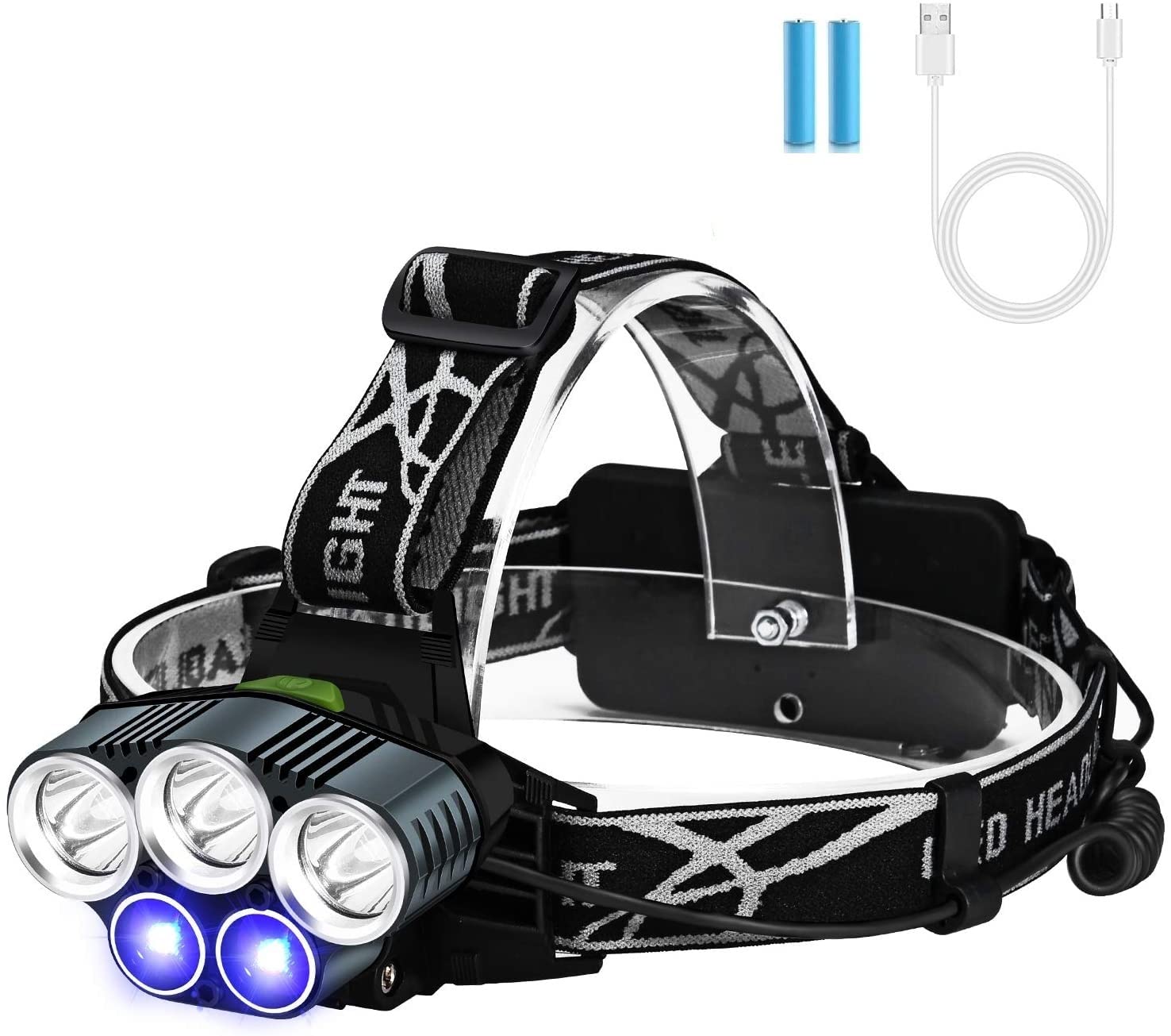 Head Torch, 5 LED 10000 High Lumen Bright Head lamp, USB Head Light with Red Light, 6 Modes Waterproof Headlamp Flashlight for Outdoor Running Hunting Hiking Fishing Camping (Gray) (B0B4KLLV8G) Amazon Price History, Amazon Price Tracker