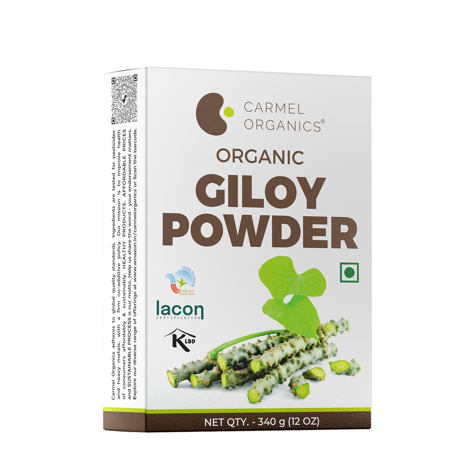CARMEL ORGANICS Giloy/Guduchi/Gulvel Stem Powder 340 Grams | Natural Wellness Supplement | Jaivik Bharat Certified | Amruthavalli podi | Tinospora cordifolia | No Added Preservative
